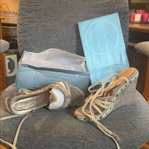 Nine West Tan Lace-Up Wedge Sandals